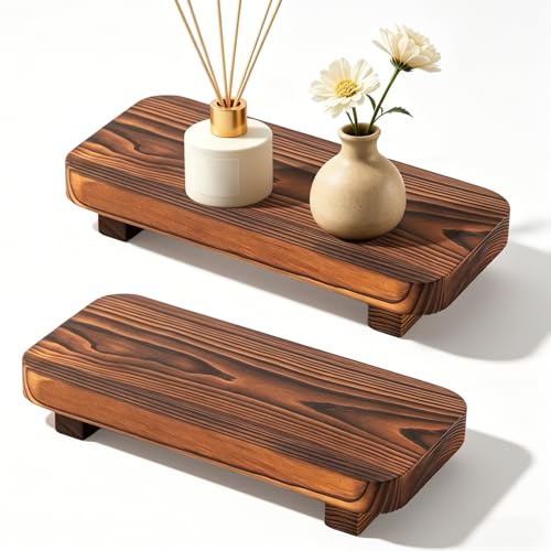 YMTWSRY 2 PCS Wood Riser Tray, Wooden Display Stand Small Trays Decorative Kitchen Decor for Spice Bottles Candles Jewelry Soap
