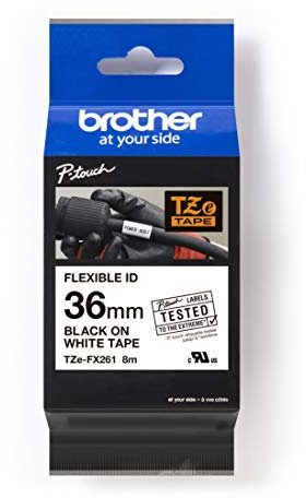 Brother Original P-touch Flexi-Schriftband TZE-FX261 36 mm, schwarz auf weiß (u.a. für Brother P-touch P3600, P9600, P9700PC, P9800PCN) zur Kabel- und Rohrbeschriftung, laminiert