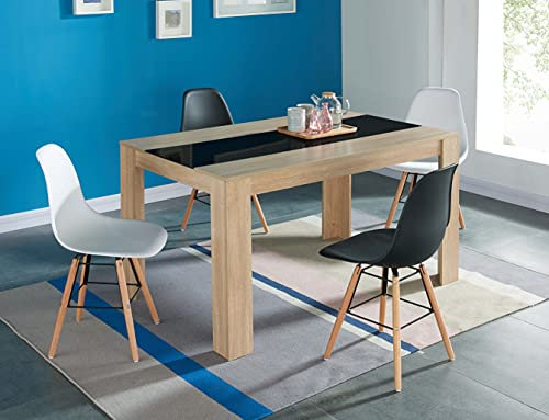 BAÏTA Table à Manger Damia Effet chêne et Noir 140cm