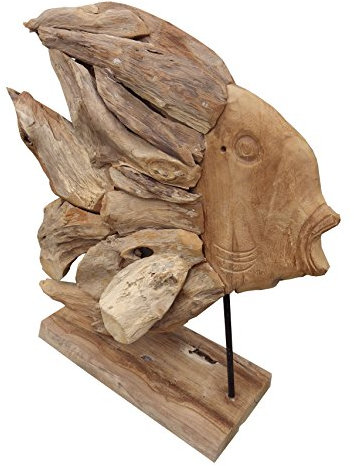 Beho Natürlich gut in Holz Fisch auf Ständer aus Teak Wurzelholz Deko Figuren