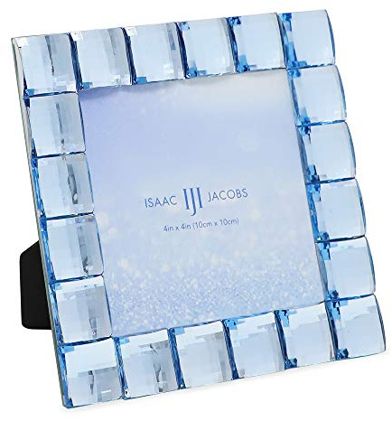 Isaac Jacobs Dekorativer Fotorahmen, funkelnder hellblauer Schmuckstein, Foto-Display und Heimdekoration (10 x 10 cm, hellblau)