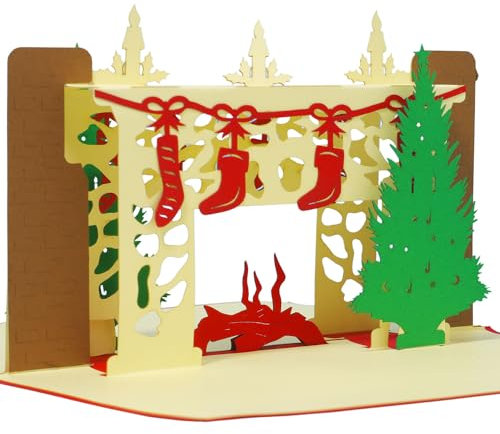 linpopup® Pop-Up Weihnachtskarte Weihnachtskamin mit Tannenbaum - 3D Weihnachtsgrußkarte christliche Grußkarte & Geschenke für Mann, Opa, Kollegen, Merry Christmas Karte mit Umschlag, N439
