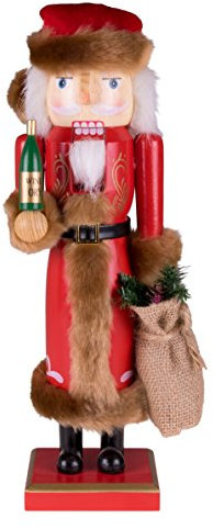 Traditional Wooden Old World Santa Claus Christmas Nutcracker by Clever Creations | Collectible Santa in Red Fur Trimmed Coat | Holiday Décor | With Tree & Burlap Sack | 100% Wood | 14” Tall