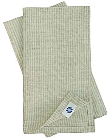 Linen & Cotton Qualität 4 x Stoffservietten Streifen Leinenservietten Vitus -100% Leinen, Beige Grau (43 x 43cm) Festlich Servietten Stoff Napkins Tischdekoration für Taufe Kommunion Konfirmation Deko