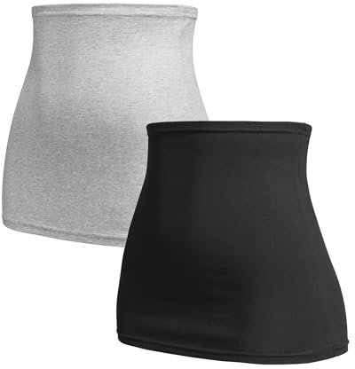 Herzmutter Bandeau abdominau Maternité pour Femme Enceinte - Lot de 2 Ceinture de Grossesse - Taille Haute - Chauffe-Reins - Extension de T-Shirt - 6300 (Noir/Gris, XL)