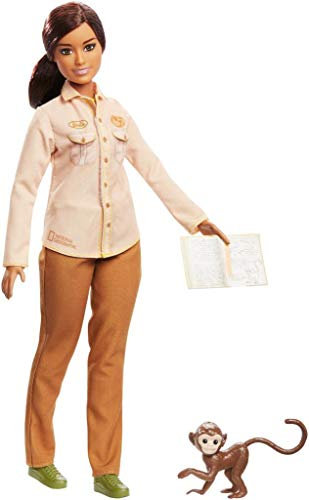 Barbie Métiers National Geographic poupée Protectrice de l'environnement et Figurine Singe, Jouet pour Enfant, GDM48