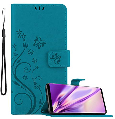 Cadorabo Hülle kompatibel mit Samsung Galaxy Note 9 Blumen Design aus Kunst Leder Flip Klappbare Stoßfeste Magnetische [Standfunktion] [Kartenfächern] Cover Hülle für Galaxy Note 9 Tasche in Blau