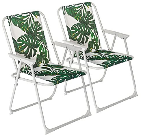 Harbour Housewares Folding Beach Deck Chairs - Banana Leaf - Pack of 2 - Metal Outdoor Patio Seat Lightweight Portable Deck Chair for Picnic, Garden, Camping, Fishing