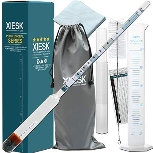XIESK Professional Alcohol Meter Hydrometer 0-100 Vol% per Alcol, Distillati, Whisky, Vodka Etc, per Il Test ad Alto Contenuto alcolico, Include 250 ml Cilindro di misurazione