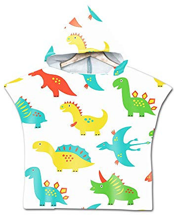 Badetuch mit Kapuze Kinder, DOTBUY Mikrofaser Handtuch mit Cartoon Dinosaurier Muster Badeponcho für Jungen und Mädchen,Wechselkleider Bademantel Strandtuch (60x80cm,Jurassic World)