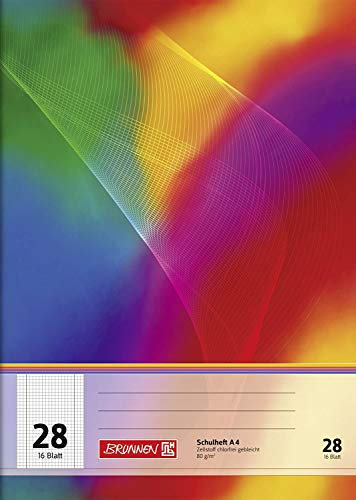 Brunnen 104492802 Schulheft A4 (16 Blatt, 5 mm kariert, mit Rand, Lineatur 28) (4er Pack)