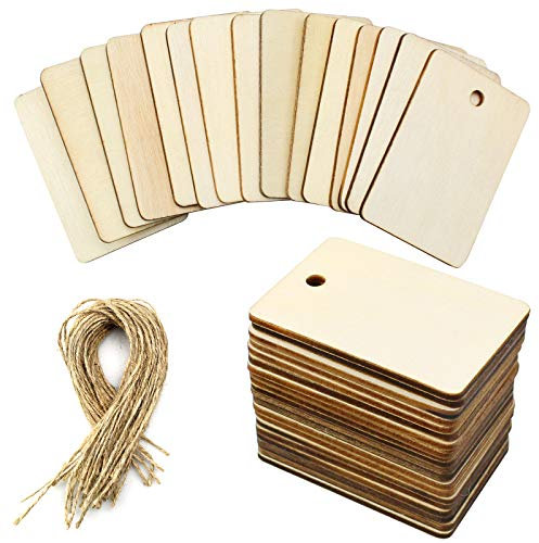 YapitHome 50 Stück Holz Anhänger, Geschenkanhänger, Etiketten Tags Naturholzscheiben für Unvollendete Verzierungen mit Loch für Malerei DIY Kunsthandwerk