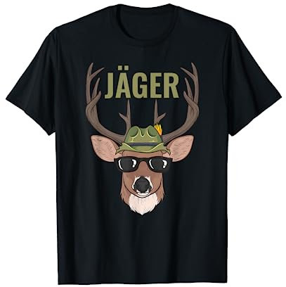 Lustige Jäger Outfits Hirsch Jäger Jagd Wald T-Shirt Schwarz S Klassische Passform Kurzarm Rundhals-Ausschnitt Humorvolles Cartoon-T-Shirt Männer Jäger Hunting Enthusiasts
