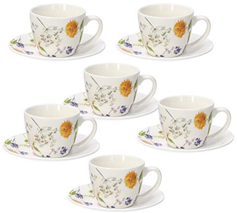 Tognana Audrey, Set 6 Tazzine Caffè con Piatto, New Bone China, Multicolore