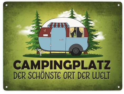 Campingplatz Metallschild XXL mit Wohnwagen Motiv