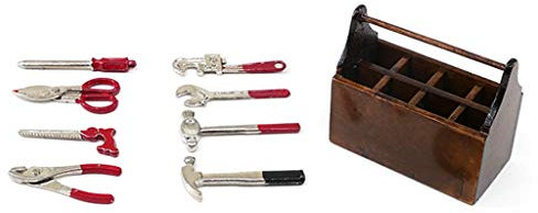 Bingxue Miniature Wooden Box With Metal Tool Set Collection For 1/12 Dollhouse Decoration