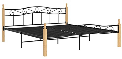 vidaXL Eichenholz Massiv Bettgestell Bett Metallbett Doppelbett Schlafzimmerbett Bettrahmen Lattenrost Schlafzimmermöbel Schwarz Metall 180x200cm