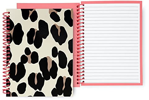 Kate Spade New York Leopard Print Mini Spiral Notebook, 8.25 x 6.75 Journal Notebook with 112 Lined Pages, Forest Feline