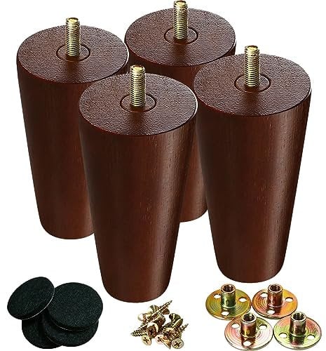 KOIKEY Sofa Chair Wooden Furniture Legs 10cm Modern Round Solid Wood Replacement Feet for Couch Dresser Coffee Table TV Stand, Walnut Colour, Set of 4