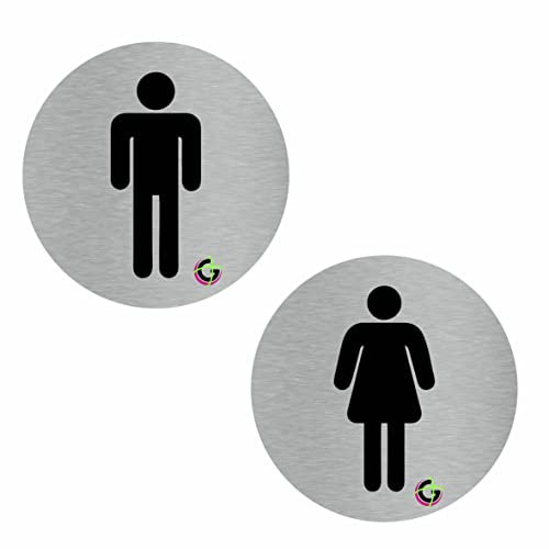 TARGHE ADESIVE ALLUMINIO SATINATO - toilette uomo ROTONDO - Targhette Autoadesive, Impermeabili Lavabili, uffici, Pub, Banche, aziende, ufficio (Diametro 7 cm)