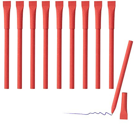 sin4sey 10er Set Kugelschreiber aus Recyclingpapier - mit Kappe (Rot)