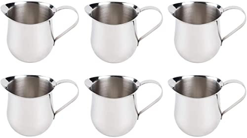 Brocca per crema da portata in acciaio inox a forma di campana, mini brocca per caffè e latte, con manico e beccuccio per versare, 90 ml, 6 pezzi