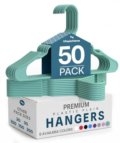 Utopia Home 50er-Pack Kunststoffbügel Platzsparende, langlebige Bügel mit Schulterrillen, Aqua