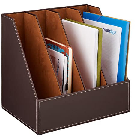 Relaxdays Stehsammler Kunstleder, 4 Fächer, DIN A4-C4, stabiler Stehordner, HBT: 35 x 36 x 26,5 cm, Stehordner, braun