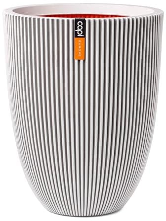 Capi Europe - Gefäß elegant niedrig Groove NL - 34x46 - Elfenbein - Öffnung Ø27 - Blumentopf für den Innen- und Außeneinsatz - Bruchsicher - 100% recycelbar - KGVI782