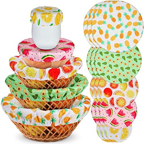 20 Pcs Bowl Covers Reusable Summer Style Fabric Bowl Covers Stretch Cloth Reusable Food Covers Elastic Bowl Lid Covers Fruits Patterns Container Covers for Dish Bowl Kitchen Leftover Supplies