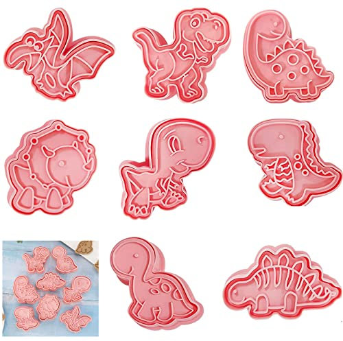 8 Stück Ausstecher Dinosaurier, Keksausstecher Kinder, Dinosaurier Ausstechformen, Plätzchen Ausstecher Dinosaurier, Ausstechformen Weihnachten 3D, Kunststoff Stempel Ausstechformen