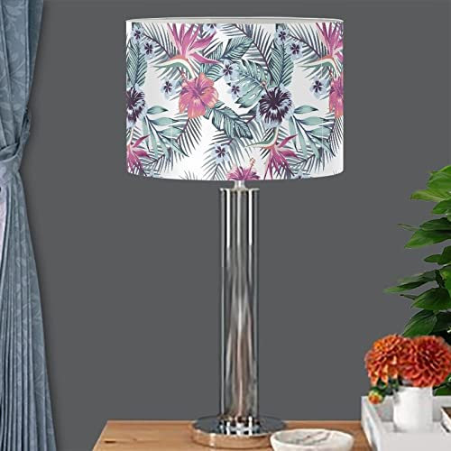 Poceacles Großer Lampenschirm, 43,2 x 43,2 x 26,4 cm, UNO Trommel-Lampenschirm, zylinderförmig, Hibiskus, tropische Blätter, bedruckt, Kunststoff-Lampenschirm für Tischlampe, Stehlampe, Hängelampe