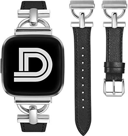 Wearlizer Armband Kompatibel mit Fitbit Versa 2, Leder Versa Armbänder für Damen, Dressy Slim Lederband Armband mit D-Form Metallschließe für Versa/Versa 2/Versa Lite/Versa SE Smart Watch