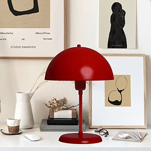 bamyum Lipeo Tischlampe Mit Kabel Rot Ø26 cm, Pilz Lampe Metall, Vintage Mushroom Lamp, Pilzlampen Wohnzimmer, Table Lamp Retro Tischleuchte Kleine, Nachttischleuchte Seitenlampe