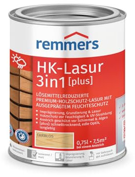 Remmers Vernice trasparente Acqua HK 3in1 incolore, 0,75 litri, vernice per legno, per recinzioni, copertura per auto, casette da giardino, impregnante + fondo + finitura in uno