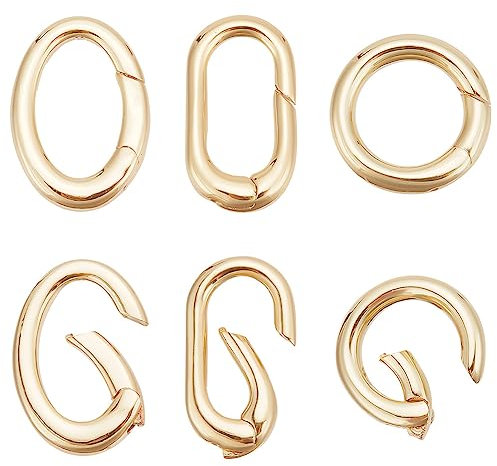 BENECREAT 6 Stück 3 Stile Echte 18K-Vergoldete Ovale Verschluss-Federverschlüsse, Federtorringe Aus Messing Aus Metall Für Herstellung von Halsketten, Armbändern Und Schmuck