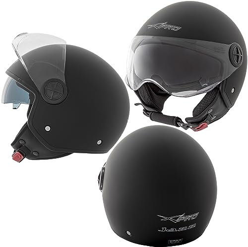 Casco Jet Moto Aperto Parasole ECE 22-06 Scooter Visiera Antigraffio Nero Opaco L