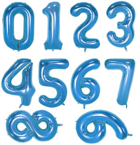 10 palloncini a forma di numero 0-9, 40 cm, autogonfiabili, gonfiabili, a elio, in Mylar, per feste di compleanno, celebrazioni, decorazioni (blu)