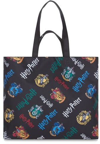 Harry Potter Nylon-Tragetasche – Mädchen, Jungen, Teenager, Erwachsene – Allover-Druck, Einzelgriff, Nylon-Tragetasche, Schwarz, Einheitsgröße