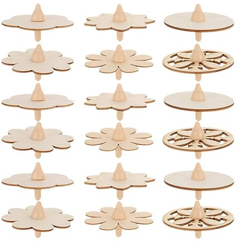 BESPORTBLE 18 STK Hölzerner Kreisel Neuheit Gyroskope Frühpädagogisches Spielzeug Bunter Kreisel Unlackiertes Holzgyroskop DIY-Tops Blumenkreisel Holzplatte Plastik Spitze Kind Weiße Folie