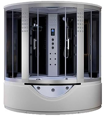 Vidalux Kingston Luxury Corner Steam Shower & Airspa Whirlpool Bath - Black, 1500 x 1500 x 2250mm - Quadrant Shape, Built-in DAB Radio with Speaker System - 5 Years Warranty