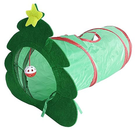 Petalum Katzentunnel, faltbar, Weihnachtsbaum, mit Glöckchen, Kätzchen-Tunnel, Trainingswerkzeug für Haustiere (Einheitsgröße, Weihnachtsbaum)