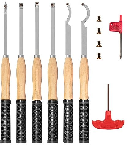 DEEFIINE Kit di utensili per tornitura per tornio in legno con punta in carburo da 46,5 cm, strumento cavo per sgrossatura e finitura, con inserti in carburo rotondi e quadrati diamantati per
