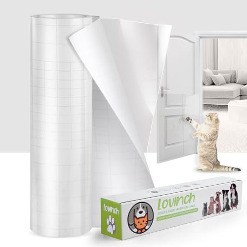 Lovinch [Thicken Vinyl] Anti Cat Scratch Furniture Protector, Single-Sided Sticky Couch Protector for Cats, Flexible Couch Corner Guard Under Cats Claw, Cat Scratch Deterrent Tape-(160 x 12.4)
