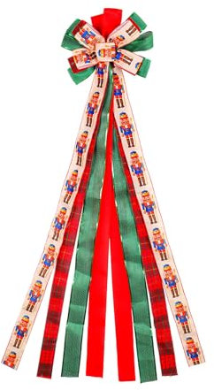 Weihnachtsgirlande mit Schleife, Klassische Farbe, Baumspitze, Nussknacker-Muster, Satinband, große Schleife Mehrfarbig