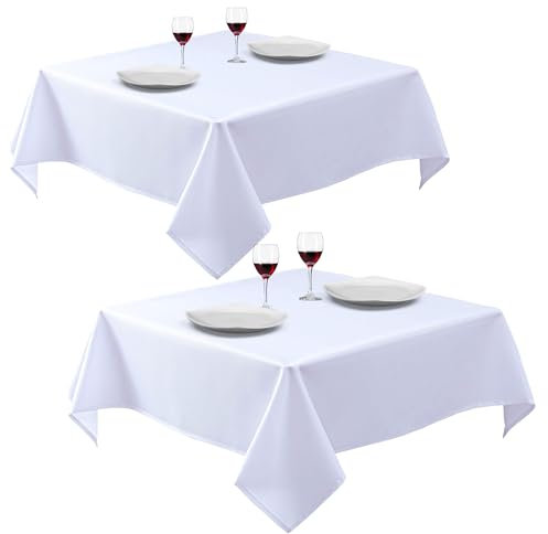 Bea's Party Mantel Cuadrado Blanco, 157cm x 157cm, Hule de Tela Cuadrada, Mantel de Tela Lavable, Mantel para Cocina, Eventos, hostelería (Pack de 2)