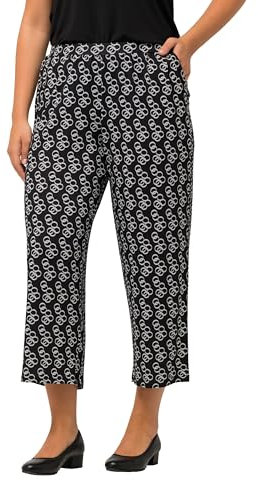 Ulla Popken Damen große Größen Übergrößen Plus Size 7/8-Jerseyhose, Ringmuster, weites Bein, Elastikbund schwarz 62+ 825692100-62+