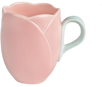 FülleMore 3D Tulpe Blumen Kaffeetasse Teetasse Neuheit Blumenform Kaffeebecher 350ml Porzellanbecher mit Griff Bürotasse Geschenk für Geburtstag Muttertag Weihnachten Valentinstag (Rosa)