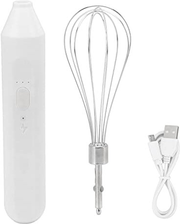 Batidor eléctrico de huevos, batidor eléctrico de huevos de mano, espumador de leche portátil inalámbrico con batidor de acero inoxidable, color blanco