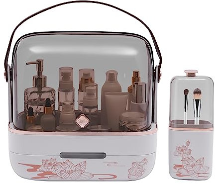 ACROSSPART Tragbar Make Up Kosmetische Organizer, Make Up Organizer mit Staubdichtem Deckel, Kosmetikbox Schmuck Schublade Aufbewahrungsbox Case, Beauty Organizer für Dresser Badezimmer, Weiß